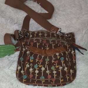 Fossil Brown Crossbody Bag with Colorful Floral Pattern